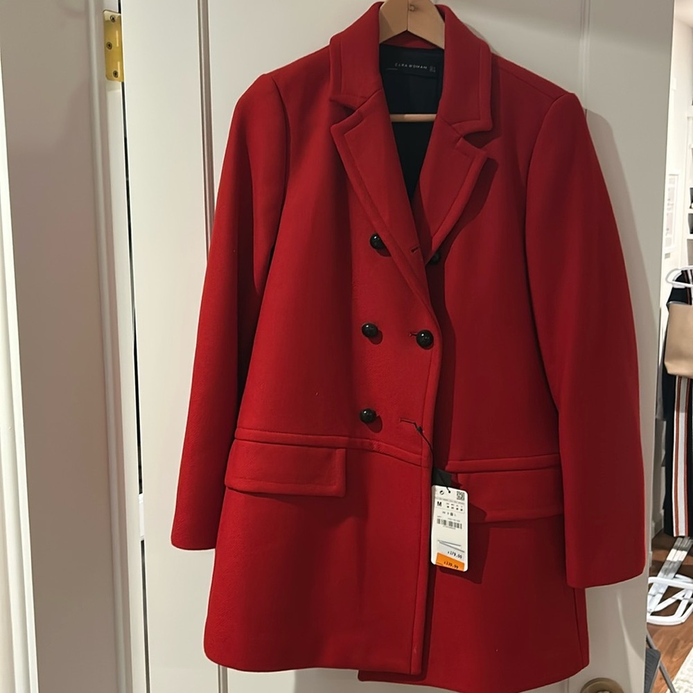 Zara Woman Red Peacoat NWT